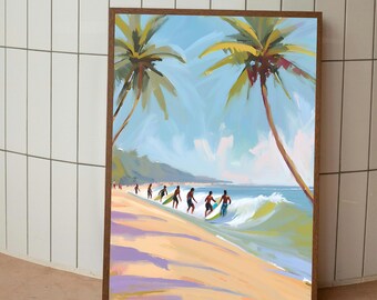 Sri Lanka Beach Wall Art – Surfer in the Sea Poster, Digital Art Print, Tropical Beach Print, Travel & Ocean Wall Decor
