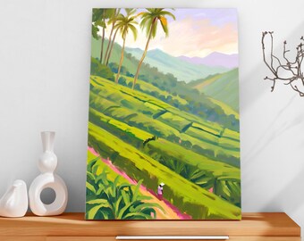 Sri Lanka Tea Plantations Poster – Digital Art Print, Hand-Painted Look, Tropical Landscape Print, Travel Wall Art & Nature Wall Decoration