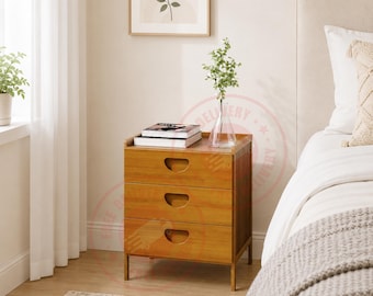 Bamboo Bedside Table, 3 Drawer Nightstand Storage Cabinet, Wooden End Side Table, Bedroom Organizer