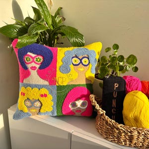 Colorful Punch Needle Pillow Cover, Handmade Pop Art Cushion, Modern Decorative Pillow, Gift Pillow Cover, Pop-Art Girls Pillow Cover, Punch
