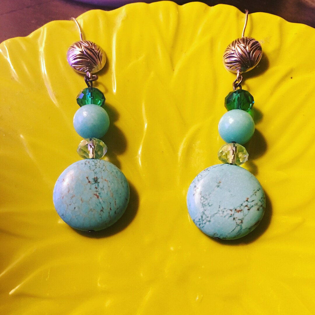 Tear drop earrings w/ turquoise stones