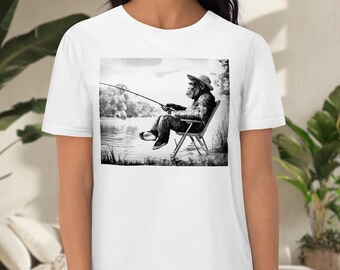 Fishing Chimp T-Shirt, Unique Fishing Shirt, Mens Graphic Tee, Father's Gift, Fisherman Apparel, Animal T-Shirt