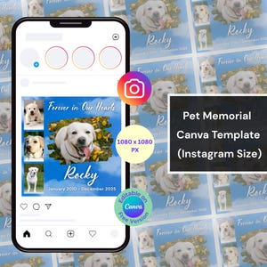 Editable Pet Memorial Canva Template – Instagram Tribute Post – Digital Pet Obituary Announcement – In Loving Memory Graphic