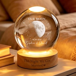 Personalized Moon Phase Crystal Ball Night Light, Anniversary Gift For Couple, Our Special Day Moon Lamp, Custom Night Sky By Date Gift