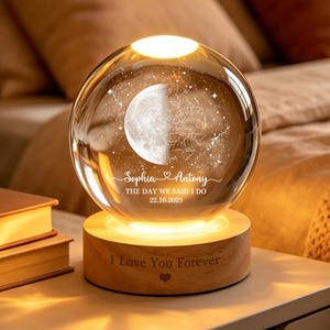 Custom Moon Phase & Star Map by Date Lamp, Personalized Crystal Ball Night Light, Constellation Map, Wedding Anniversary Gift For Couple