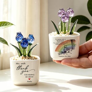 カスタムステンドグラス植木鉢、先生への感謝の贈り物、手吹きガラスの花、成長を助けてくれてありがとう、同僚への感謝の贈り物