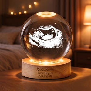 Gepersonaliseerde echografie kristallen bol nachtlampje, baby echo aandenken, zwangerschap onthullen cadeau, nachtlampje kinderkamer, kraamcadeau