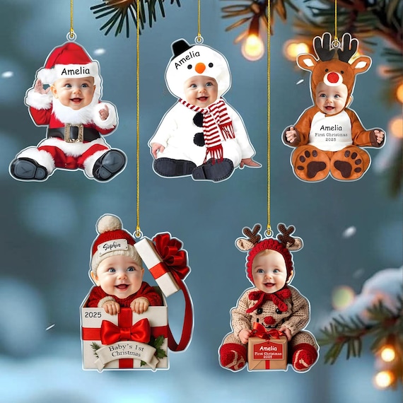 Personalized Baby Face Ornament: Baby ELF Ornament, Baby Photo Ornament, Baby Christmas Gift, Baby 1st Christmas Ornament, Newborn Gift