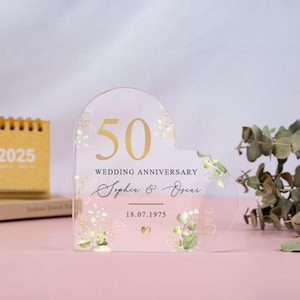 50th Anniversary Gift,Personalized 50th Wedding Anniversary Gift Heart Acrylic Plaque,50 Gold Wedding Gifts For Parents,Anniversary Keepsake