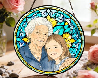 Personalized Grandma Portrait Stained Glass Suncatcher Window Hanging, New Grandma Gift, Mother's Day Gift for Grandma, New Mom Gifts 2026