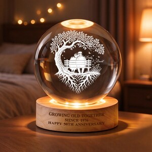 Personalized Anniversary Crystal Ball Night Light, Romantic Gift For Couples, Couples Anniversary Gift, Wedding Anniversary Gift, Old Couple