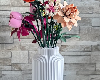 Grazioso vaso con supporto per 16 steli per un bouquet di LEGO Flowers Icons o fiori secchi – vari colori
