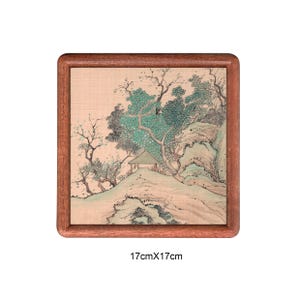 Chinese Ink Landscape Painting in Wooden Frame ， Hand-Painted Shan Shui Art on the Chinese Silk, Zen Wall Decor, Minimalist Oriental Gift