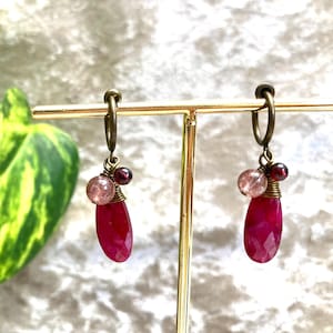 Clips mit Edelstein, Clips mit hochwertige Rubin 20mm, baumelnde Clips für  NICHT durchgestochene Ohren