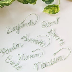 Nomi con cuore o stella in filo metallico, targhetta personalizzata, segnaposto, segnaposto da tavolo, etichetta regalo
