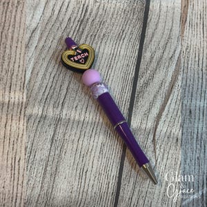 Beadable Pen TEACH CUSTOM PEN - back to school - pink heart - unique pens - teacher pens - custom teacher gift - TP007