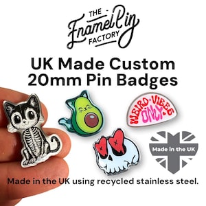 20mm CUSTOM Shaped Metal Lapel Pin Badge. Personalised with your own Design, Logo or Text.