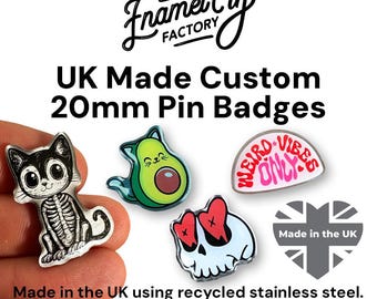 20mm CUSTOM Shaped Metal Lapel Pin Badge. Personalised with your own Design, Logo or Text.