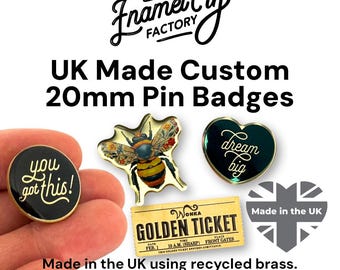 20mm CUSTOM Shaped Brass Metal Lapel Pin Badge. Personalised with your own Design, Logo or Text.