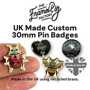 30mm CUSTOM Shaped Brass Metal Lapel Pin Badge. Personalised with your own Design, Logo or Text.