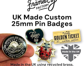 25mm CUSTOM Shaped Brass Metal Lapel Pin Badge. Personalised with your own Design, Logo or Text.