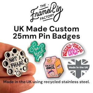 25mm CUSTOM Shaped Metal Lapel Pin Badge. Personalised with your own Design, Logo or Text.