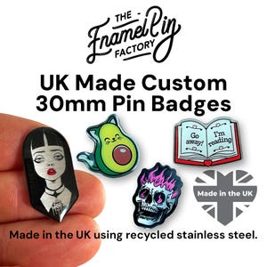 30mm CUSTOM Shaped Metal Lapel Pin Badge. Personalised with your own Design, Logo or Text.