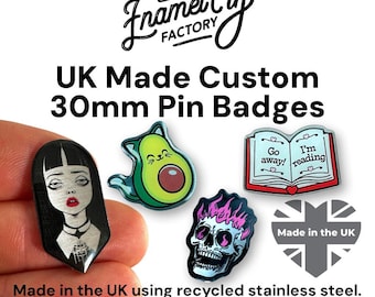 30mm CUSTOM Shaped Metal Lapel Pin Badge. Personalised with your own Design, Logo or Text.