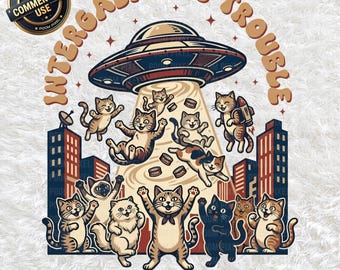 Intergalaktische Probleme PNG SVG, lustige Katze UFO Entführung Clipart, Alien Raumschiff Katzen, Katzenliebhaber Geschenk, Sci-Fi Weltraum Themen digitaler Download