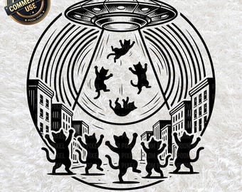 Rapimento di gatti da UFO PNG SVG, Divertente clipart spaziale fantascientifica, Gatti alieni su astronave vettoriale, Regalo per amanti dei gatti, Download digitale istantaneo a tema spaziale