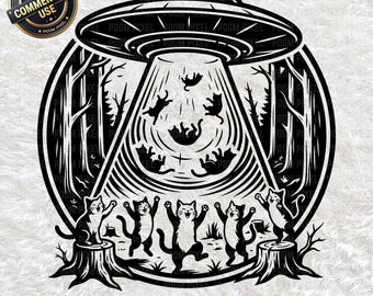 Rapimento di gatti da UFO PNG SVG, Divertente clipart spaziale fantascientifica, Gatti alieni su astronave vettoriale, Regalo per amanti dei gatti, Download digitale istantaneo a tema spaziale