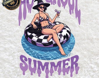 Hot Ghoul Summer PNG SVG, Sexy Witch Cocktail Pool Float Beach Halloween Clipart, Spoky Season Sublimation, Summerween Download Digitale