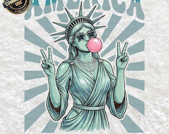 Statua della Libertà americana, gomma da masticare PNG SVG, clipart patriottica retrò del 4 luglio, orgoglio USA, Americana, download digitale per il Giorno dell'Indipendenza