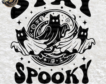 Gatto fantasma spettrale PNG SVG, divertente clipart di gattino di Halloween, sublimazione carina per la stagione spettrale, regalo per amanti dei gatti, download digitale di Halloween