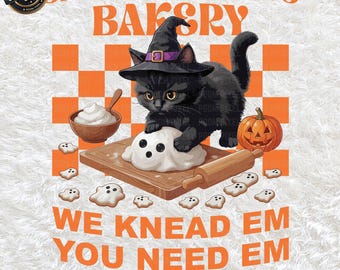 Panificio di biscotti spettrali PNG SVG, Gatto strega carino che fa dolci clipart di Halloween, Sublimazione di biscotti fantasma, Amante dei gatti, Download digitale divertente del fornaio
