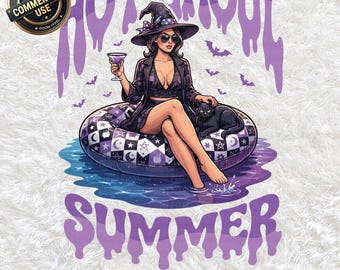 Hot Ghoul Summer PNG SVG, Sexy Witch Cocktail Pool Float Beach Halloween Clipart, Spoky Season Sublimation, Summerween Download Digitale