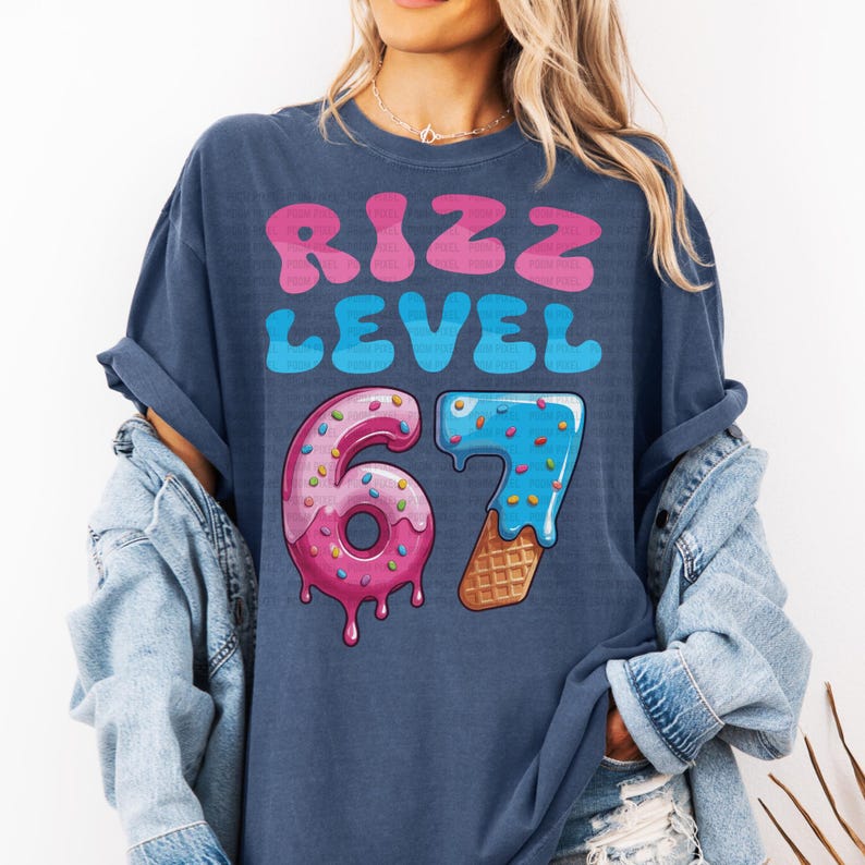 67 Rizz Up Line Rizz Level 67 Meme PNG SVG, Funny Candy Donut Ice Cream Number 67 ...