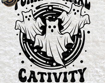 Purranormal Cativity PNG SVG, Divertente clipart di gatto fantasma di Halloween, Simpatica sublimazione per la stagione spettrale, Regalo per amanti dei gatti, Download digitale di Halloween