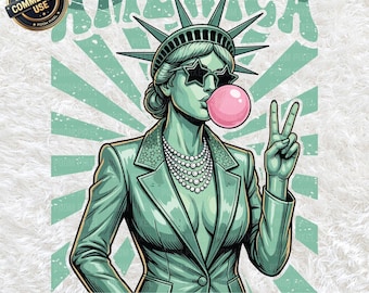 Statua della Libertà americana, gomma da masticare PNG SVG, clipart patriottica retrò del 4 luglio, orgoglio USA, Americana, download digitale per il Giorno dell'Indipendenza