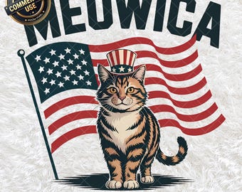 Meowica Cat PNG, Patriotic 4th of July Cat Art, Patriotic Feline Digital Download, USA Themed Cat Clipart, Independence Day Digital Download