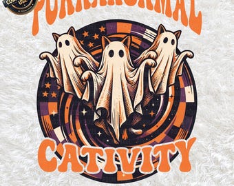 Purranormal Cativity PNG SVG, Divertente clipart di gatto fantasma di Halloween, Simpatica sublimazione per la stagione spettrale, Regalo per amanti dei gatti, Download digitale di Halloween