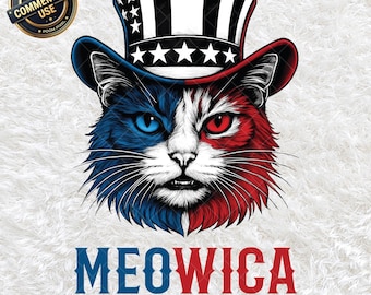 Meowica Cat PNG, Patriotic 4th of July Cat Art, Patriotic Feline Digital Download, USA Themed Cat Clipart, Independence Day Digital Download