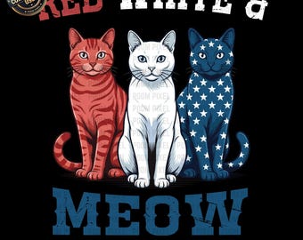 Gatto patriottico rosso, bianco e miao PNG SVG, gattino con bandiera USA per il 4 luglio, Americana, regalo per amanti dei gatti, download digitale per il Giorno dell'Indipendenza