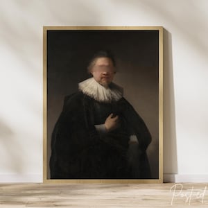 Verändertes Männerportrait, Herunterladbarer Druck, Maximalistische Eklektische Kunst, Glitch Druckbares Kunstwerk, Malerei, Antikes Öl, Barocker Mann