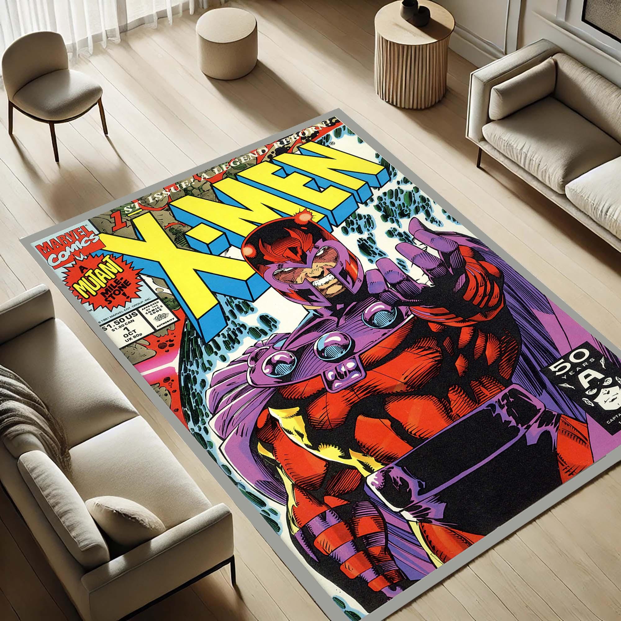 X Men Rug, Comic Book Rug, Magneto Nerdy Rug, Superhero Rug, Retro