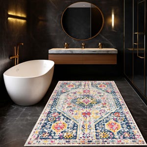Badmat vintage look, boho bloemen badkamertapijt, badkleed vervaagde stijl