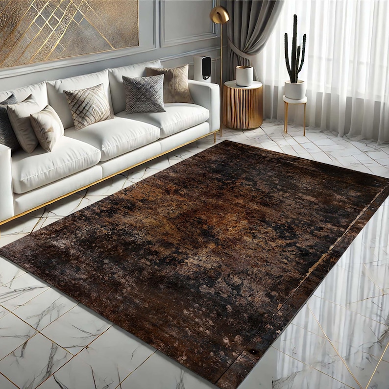 Distressed Rustic Carpet, Industrial Style Rug, Worn Look Mat, Earth ...