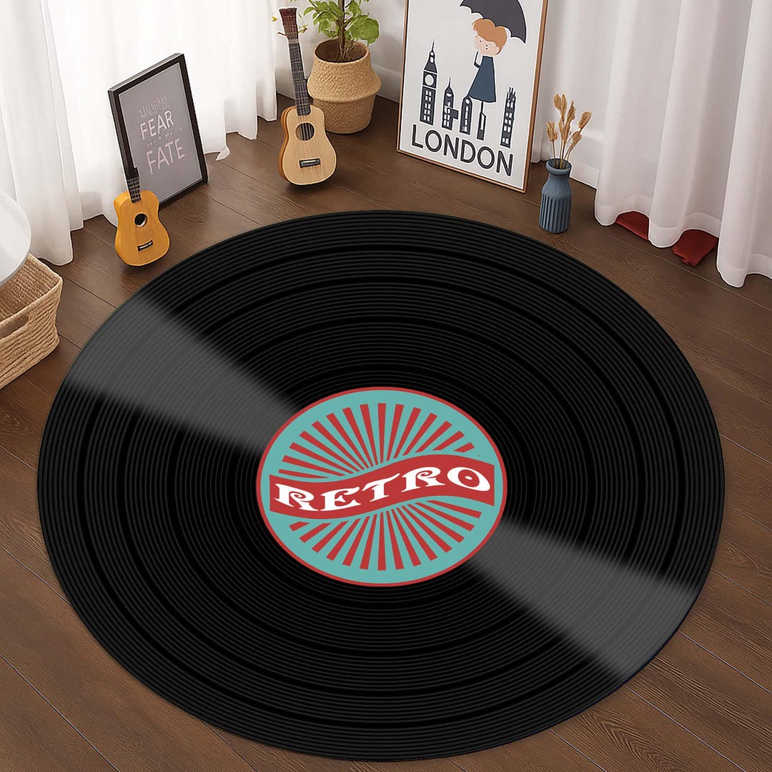 Vinyl Muisc Rug Record Rug, Vinyl Carpet, Retro Music Mat, Turntable Decor, Vintage ...