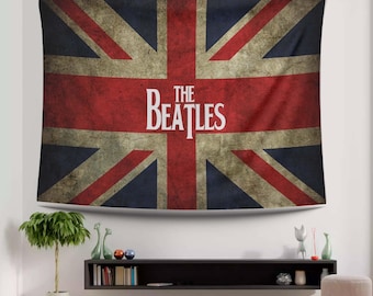 Arte de los Beatles, banda de rock británica Union, arte mural de los Beatles, decoración mural musical, tapiz con la bandera del Reino Unido, arte de banda vintage, decoración de música rock de los Beatles