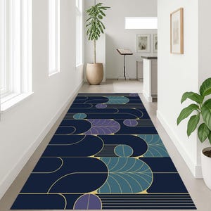 Modern Runner Rug, Geometric Hallway Rug, Abstract Long Minimalist Floor Mat, Contemporary Rug, Stylish Entryway Rug, Art Deco Runner Rug
